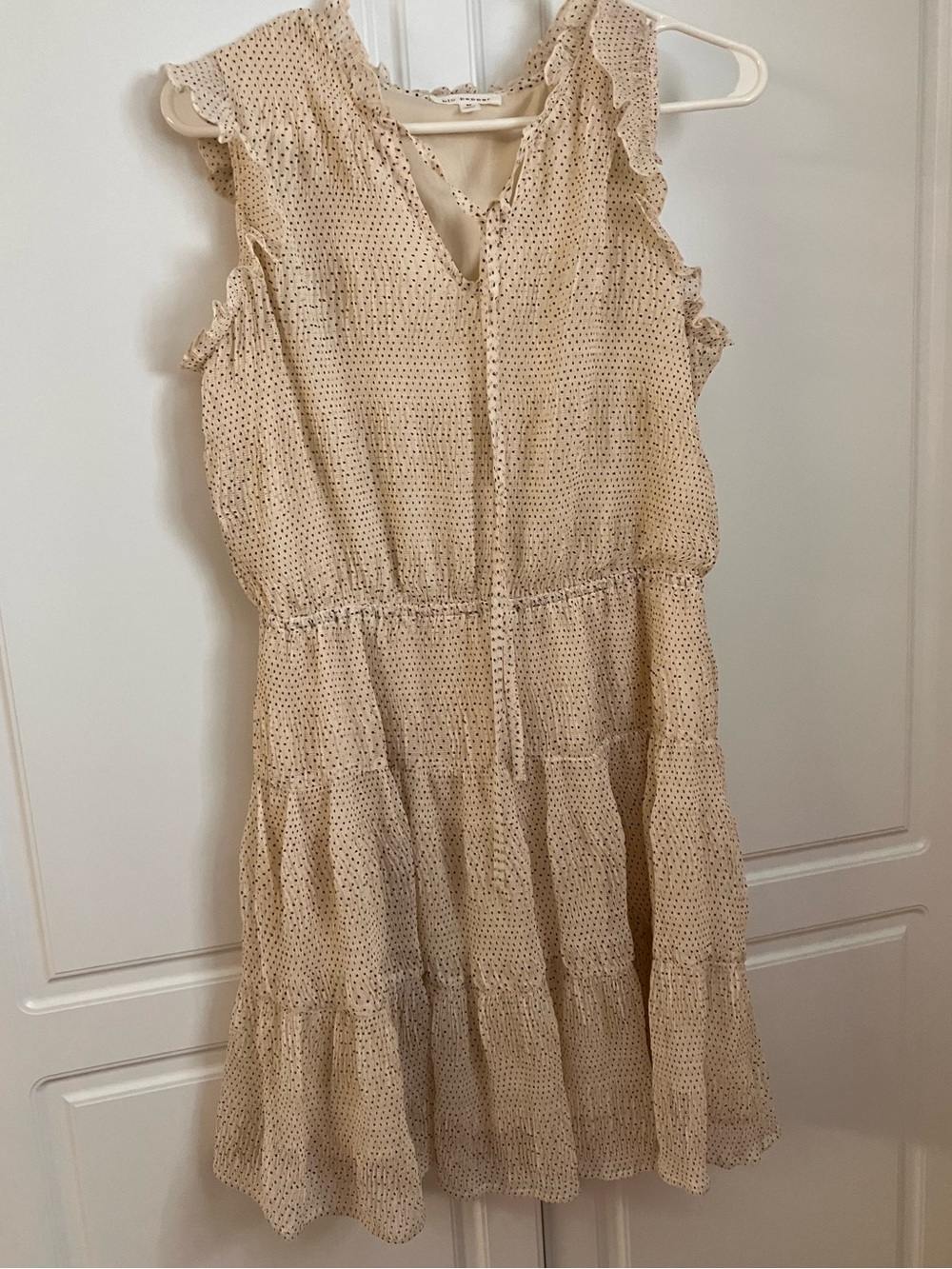 Blu Pepper Cream Polka Dot Tiered Midi Dress